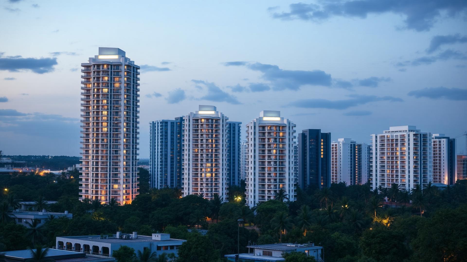 Edifícios residenciais de alto padrão em Belém ao entardecer